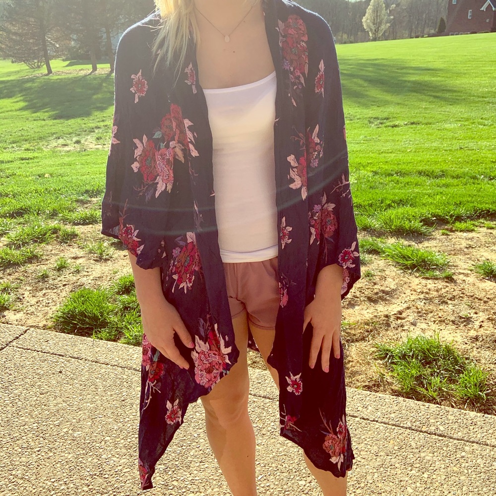 Floral High-Low Kimono